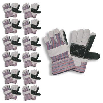 Cordova Regular Shoulder Leather Gloves, Double Palm, Rubberized Safety Cuff, 12-Pack